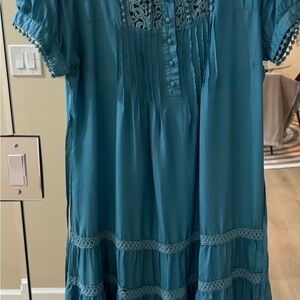 Teal Short Sleeve Dress with Lace Details
